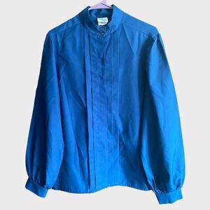 Vintage Bedford Fair Blue Button Front Blouse Polyester Size 14